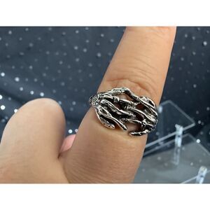 Skeleton Hands Ring Size 8.5, Silver Tone Gothic Statement Ring